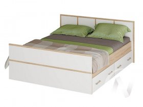 Двуспальная кровать 1,4м Сакура (дуб сонома/белый) в Солнечном - solnechnyj.mebel-nsk.ru | фото