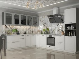 Модульная кухня Глэдис (белый снег/лайт грей софт/корпус анкор темный) в Солнечном - solnechnyj.mebel-nsk.ru | фото