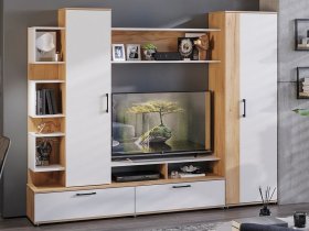 Стенка «Дакота» (дуб крафт золотой/белый ясень) в Солнечном - solnechnyj.mebel-nsk.ru | фото