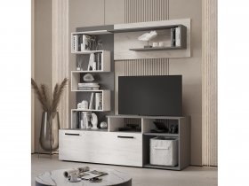 Стенка Евро (графит/дуб крафт белый) в Солнечном - solnechnyj.mebel-nsk.ru | фото